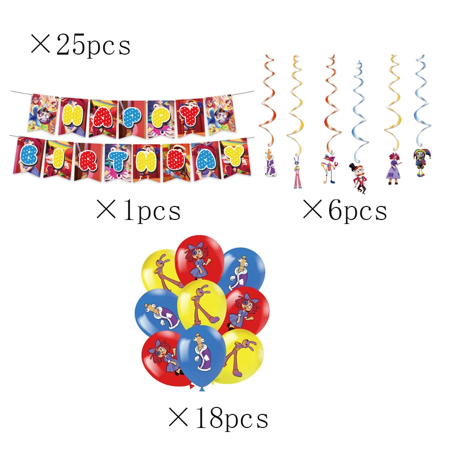 ensemble décoration anniversaire cirque numérique vaisselle papier assiettes gobelets serviettes nappe décorations multicolores