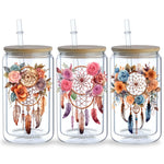stickers adhésifs dreamcatchers fleurs plumes bohème aquarelle transparents bouteilles bois pack pièces
