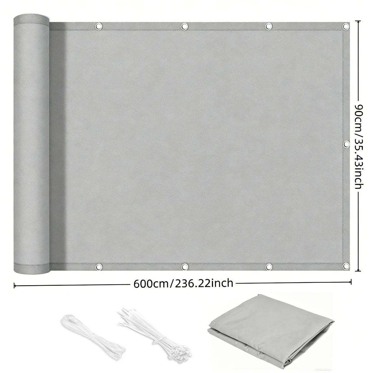 écran confidentialité gris moderne toile imperméable corde pinces uv protection balcon 80x300cm