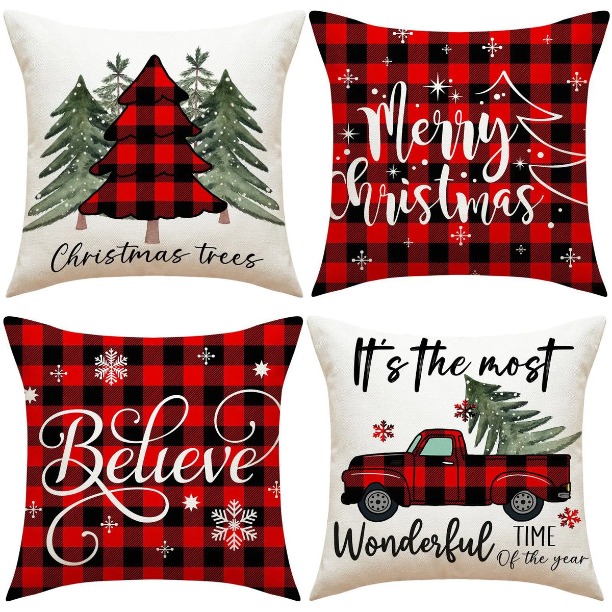 coussins carreaux rouge blanc vert doré sapins étoiles adhésifs décor noël traditionnel festive
