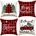coussins carreaux rouge blanc vert doré sapins étoiles adhésifs décor noël traditionnel festive