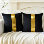 ensemble housses coussin noir rayures dorées velours luxe moderne taies oreiller décoratives