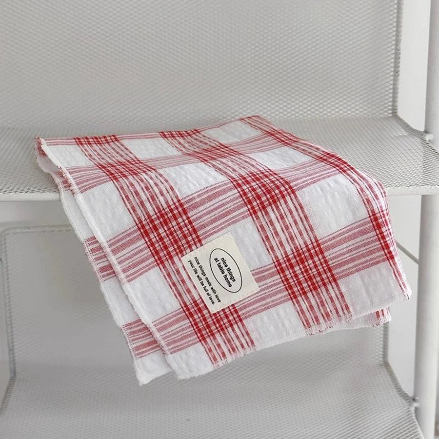 serviettes cuisine carreaux blanc rouge bleu tissé classique opaques
