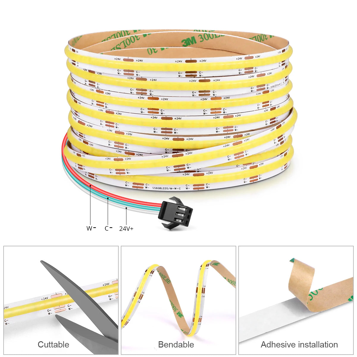 ruban led blanc doré moderne minimaliste adhésif 3000k 4000k 6000k commutateur tactile adaptateur secteur