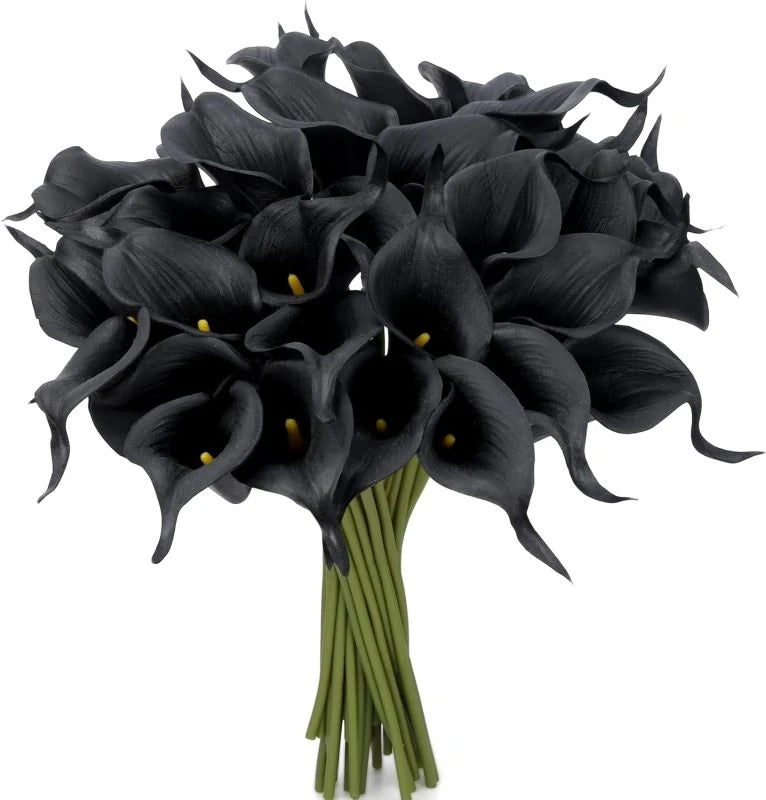 bouquet artificiel violet noir blanc moderne élégant mariage décoration vase calla fleurs blanches