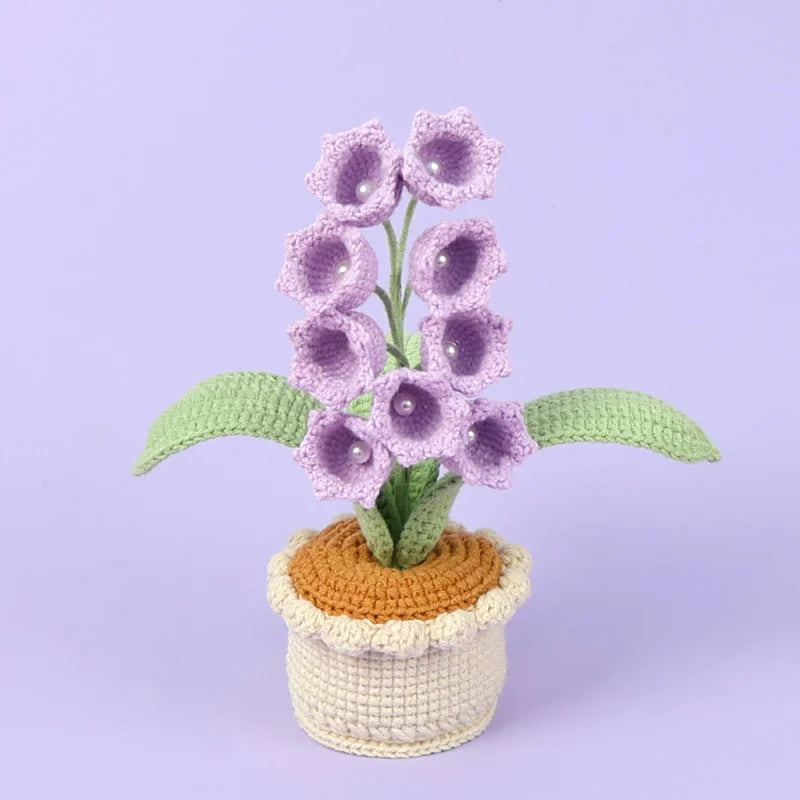 fleurs artificielles tricotées rose violet blanc jaune artisanal ornement décoration maison