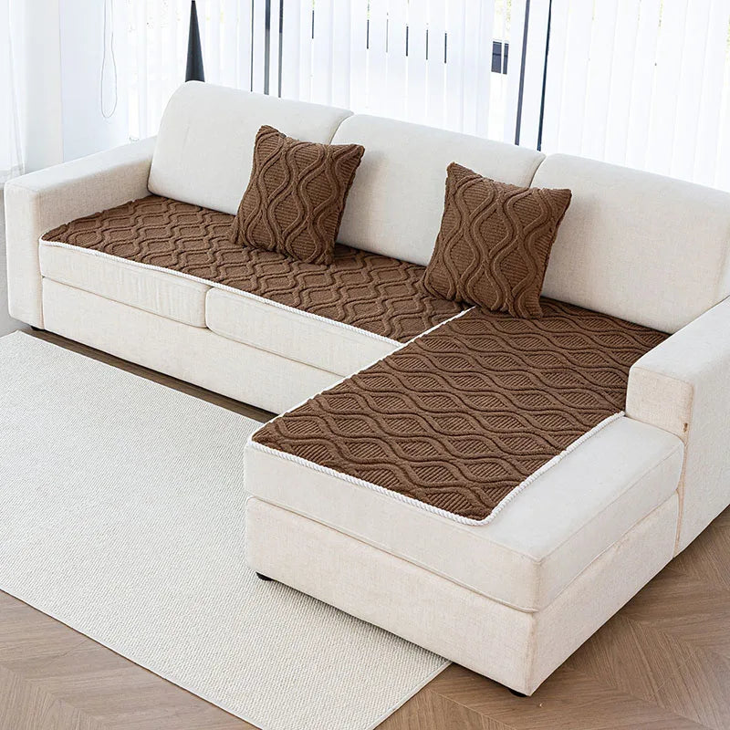 coussin canapé beige clair motif géométrique moderne fixation textile doux maison hiver