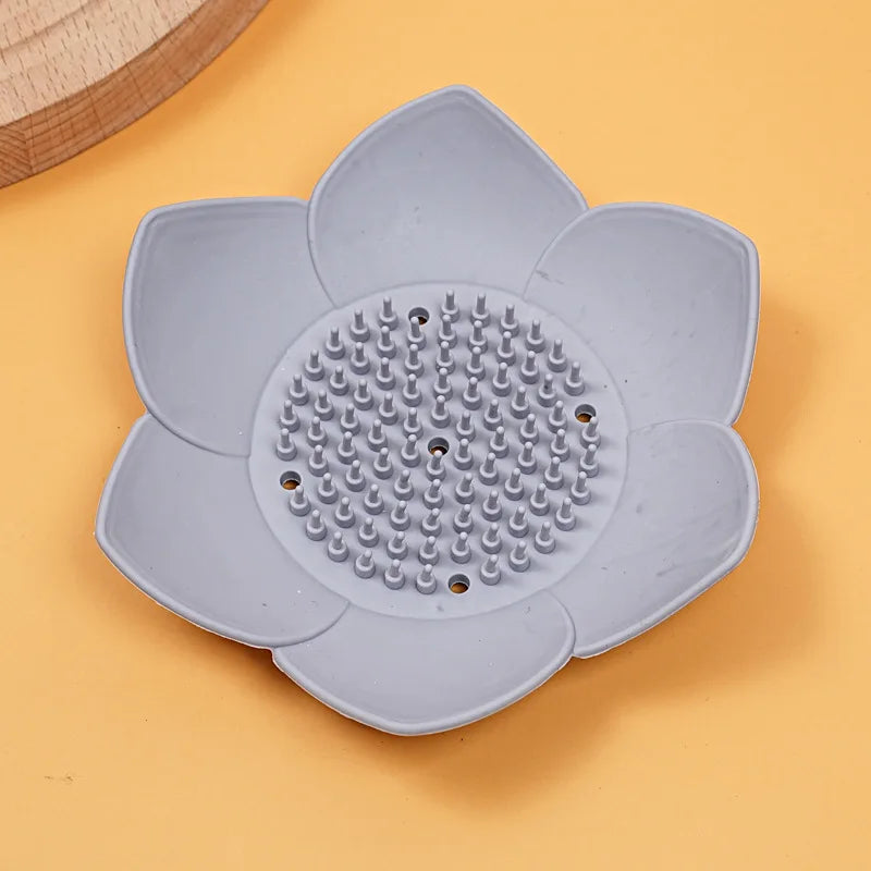 support savon moderne fleur relief gris bleu rose opaque salle bain portable silicone