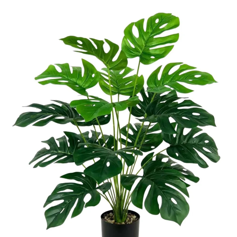 plantes artificielles grandes feuilles vertes blancs moderne tropicale décoration mur extérieur accrochées