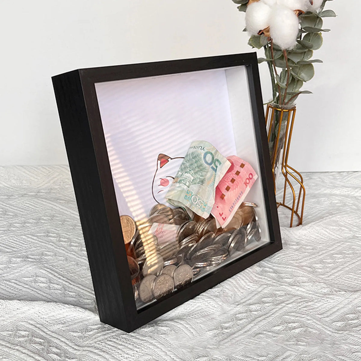 Cadre photo 3D profond en bois 20x20 cm blanc