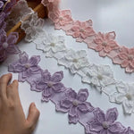 ruban decoratif dentelle brodée florales organza mariage rose violet blanc