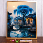 kit broderie paysage ville canal saule angel flamant rose toile imprimée fils coton polyester