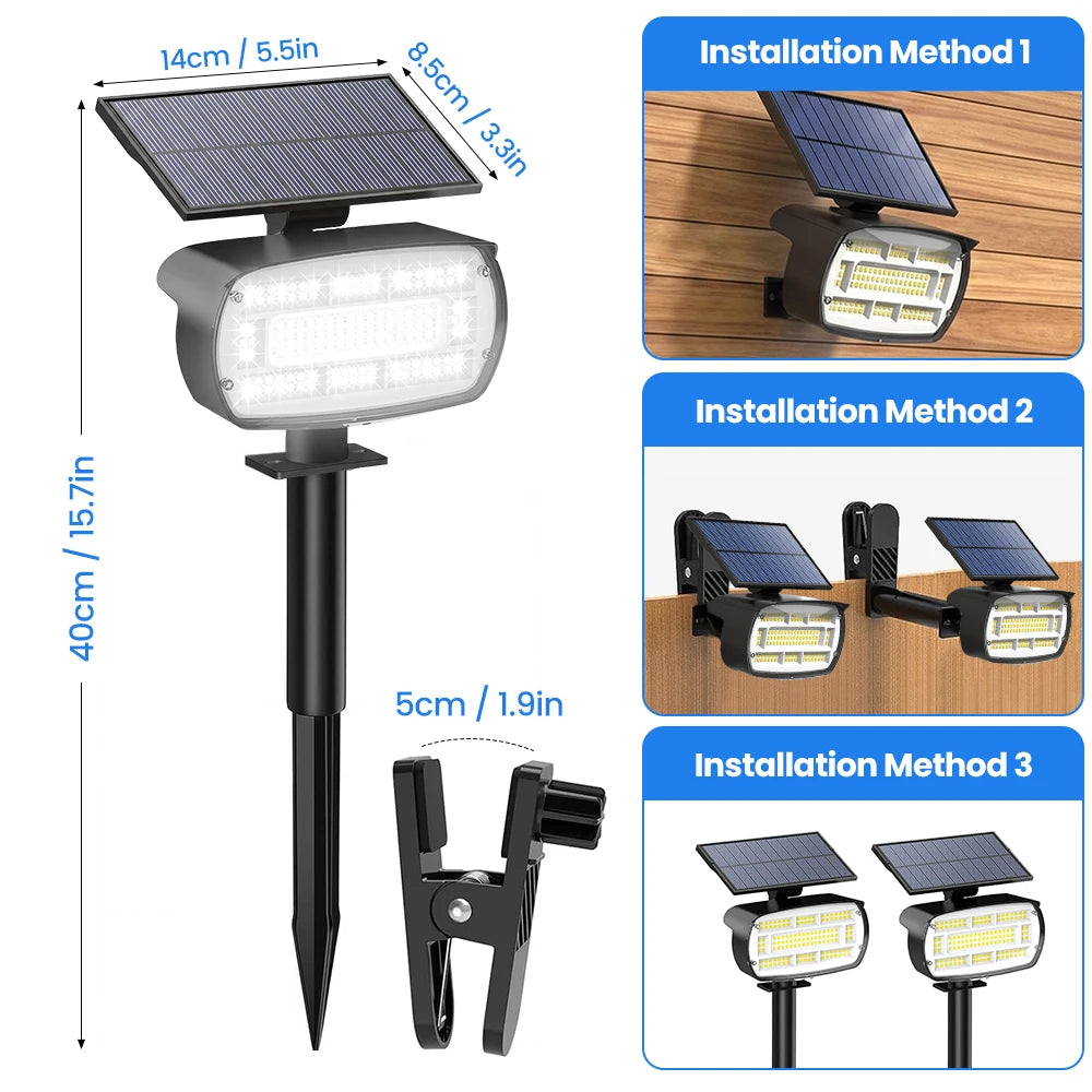 projecteur solaire clip led 136 ip65 mode contemporain jardin alléeextérieur