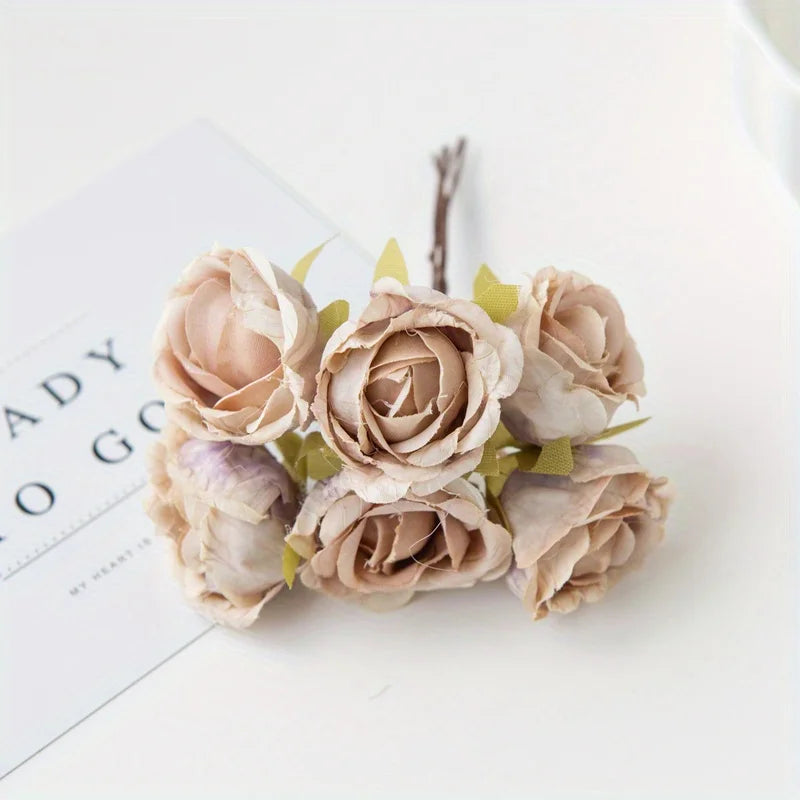 bouquet artificiel roses vintage romantique anniversaire mariage baby shower intérieur feuillets verts