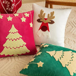 coussin brodé arbre noël étoiles dorées festif décoratif intérieur maison voiture 45x45cm polyester festive