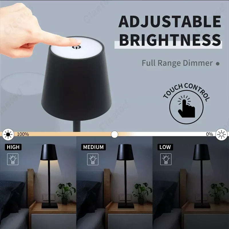 lampe table rechargeable batterie usb ip54 acier inoxydable contemporaine 3000k noir basse consommation tactile