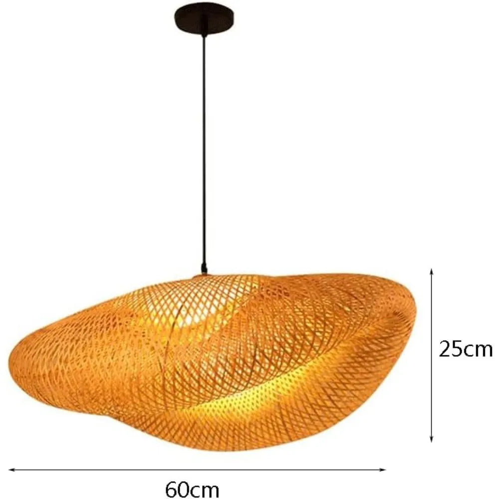 Suspension lumineuse moderne bambou tressé marron clair salon cuisine rustique E27