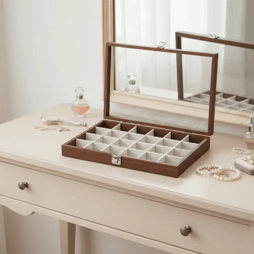 boîte bijoux moderne blanc marron neutre réutilisable clapets 12 18 24 30 grilles
