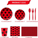 assiettes papier festives fourchettes couteaux serviettes nappe moderne points rouges noirs