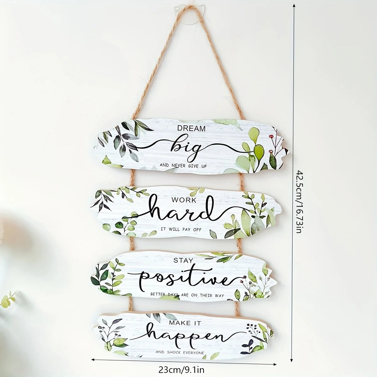 décoration murale bois rustique motifs végétaux feuilles branches inspirant motivant panneau suspendu corde sweet