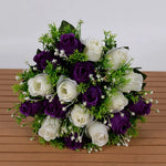 décoration intérieure bouquet roses artificielles 18 fleurs 37cm vert clair violet rose