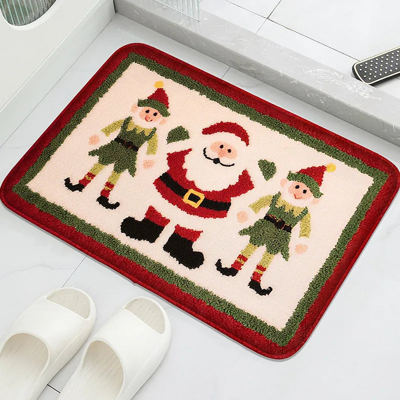 tapis sol noël motif sapin flocons décoration intérieure salle bain cuisine antiderapant polyester noir