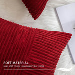 housse coussin velours côtelé rayures rouges vertes décorations noël salon moderne deux pièces