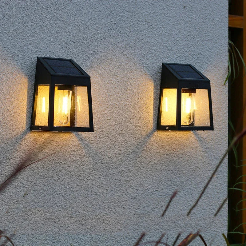 lampe solaire murale noire transparente moderne ampoule led panneau solaire boitier