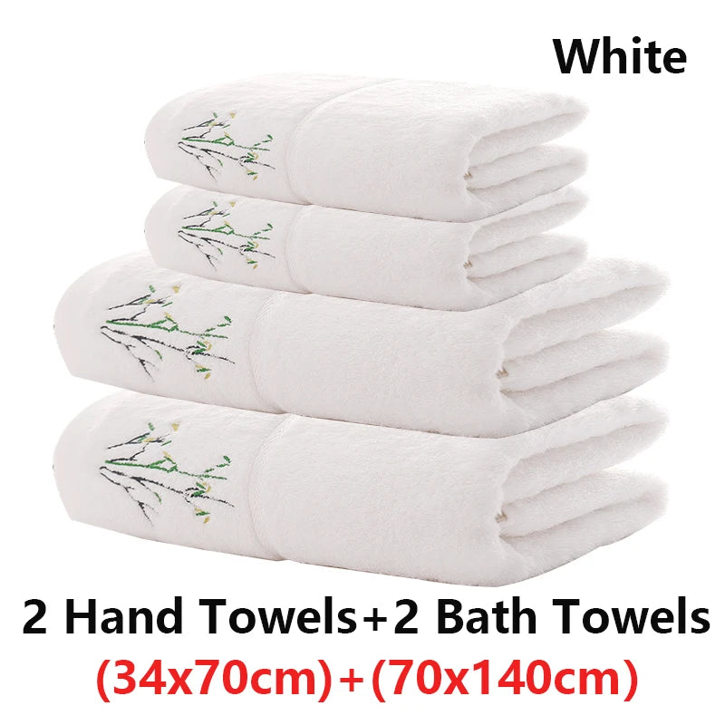 serviettes bambou brodées vert violet rose blanc classiques absorbantes maison