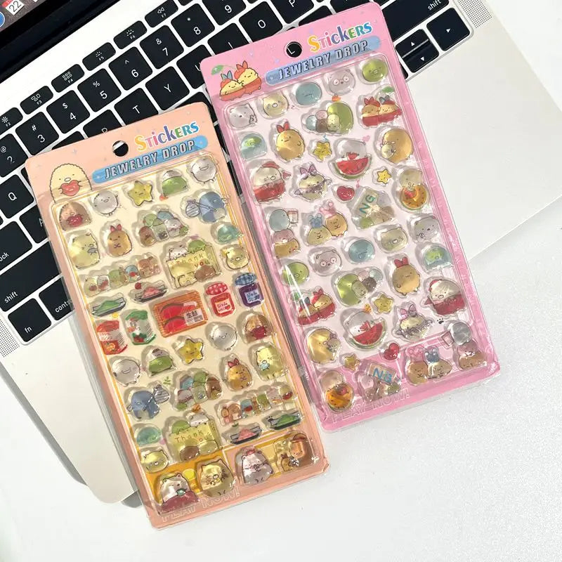 sticker kawaii transparent dessins animés lettres fruits coeurs vert rose bleu clair étudiant cadeau
