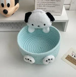 panier rangement corde tressée violet bleu clair beige rose peluches cosmétiques modernes