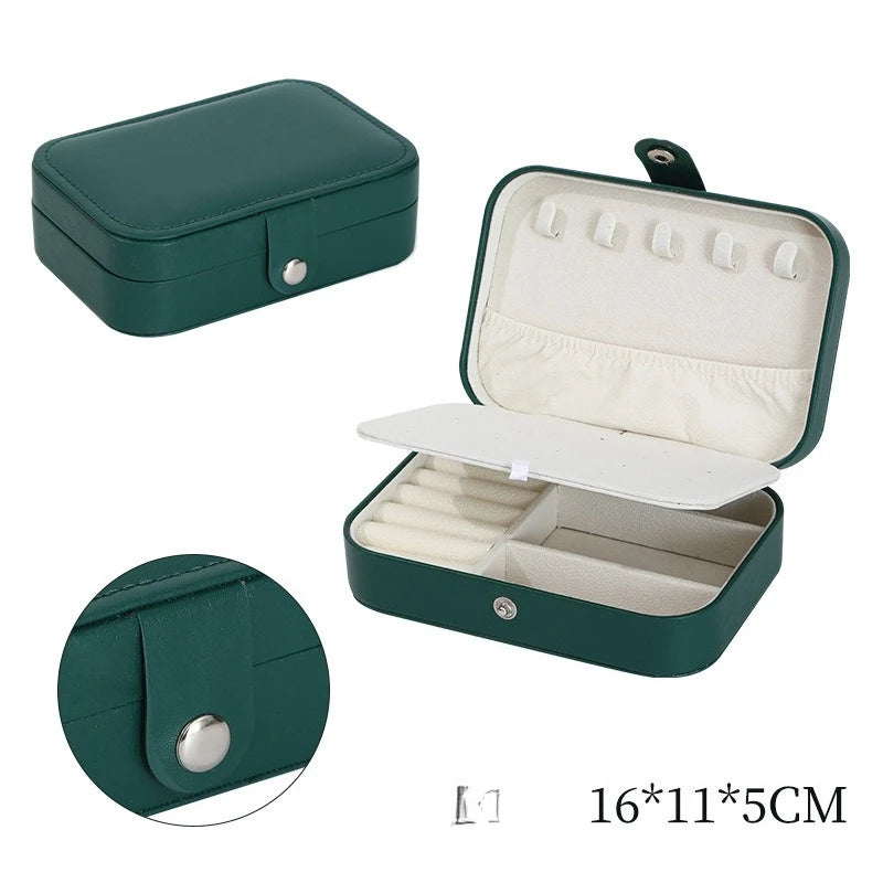 boîte bijoux multifonctionnelle simili cuir bleu marine moderne miroir portable pratique anneaux bracelets boucles