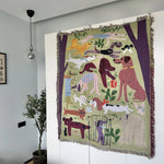 tapis vintage artisanal chats feuilles animaux portable printemps automne maison camping pique nique