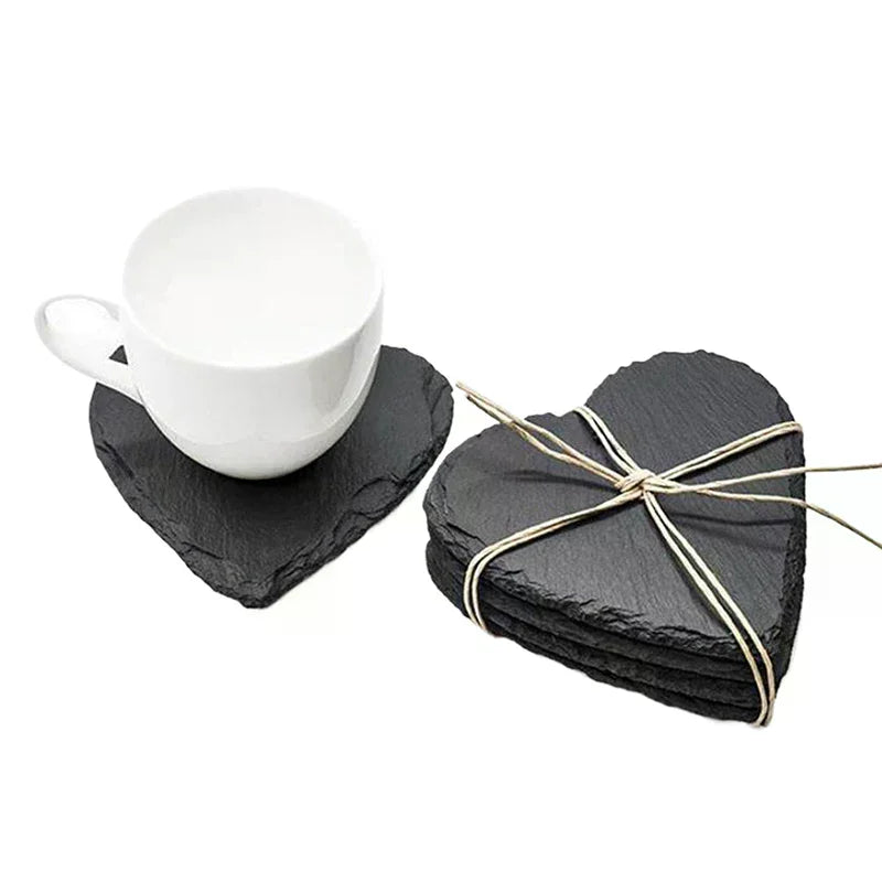 coasters noirs naturels résistants chaleur minimaliste hexagonaux carrés cœur ronds