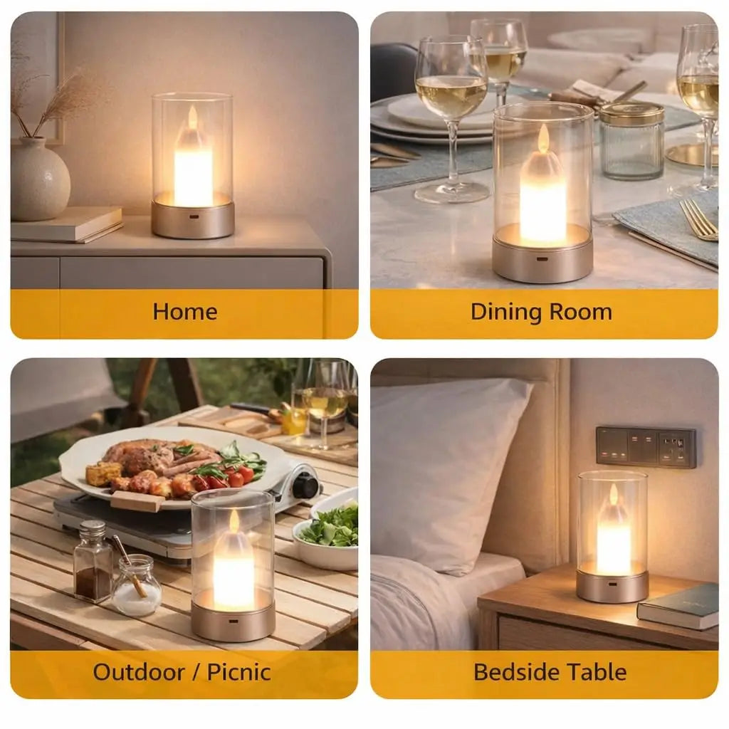 lampe table led bougie verre transparent moderne recharge usb