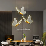 Suspension lumineuse papillon moderne acrylique transparente LED blanc doré chambre salon