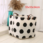 panier rangement pliant lin blanc noir rayures lettres poignées cuir moderne