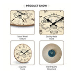 horloge murale vintage bois blanc brun chiffres romains aiguille silencieuse quartz unique classic