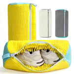 sacs lavage chaussures réutilisables côtelés intérieur duveté couleurs jaune gris blanc moderne