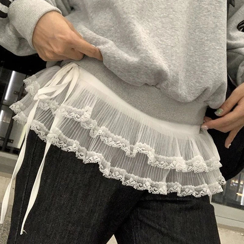 jupe lolita vintage blanche gris rouge élastique dentelle transparente plissée été junior femme