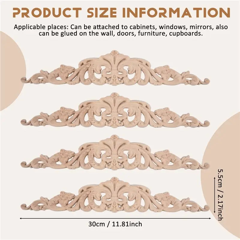 décalcomanie bois sculptée ornements floraux baroque adhésif décoration meuble non peinte 30cm 5,5cm