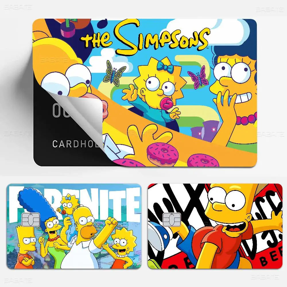 autocollants dessins animés simpsons fortnite cartes bancaires réutilisables imperméables pop art multicolores adultes femmes