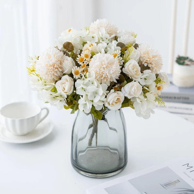 bouquet fleurs artificielles velours rose blanche intérieur décoration mariage anniversaire classique