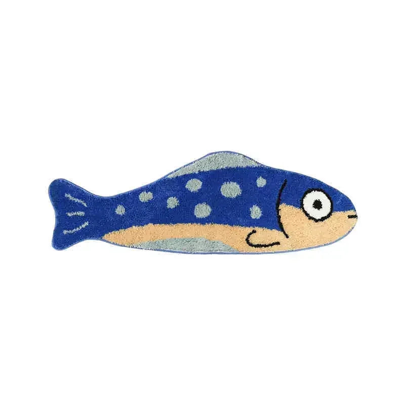 tapis bleu poisson stylisé antidérapant polyester moderne entrée chambre bébé voyage