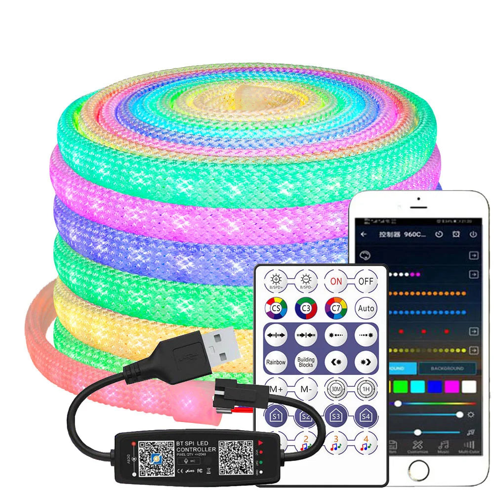ruban led flexible violet vert orange maille fine ip67 60leds/m smd intelligent 3000 6500k