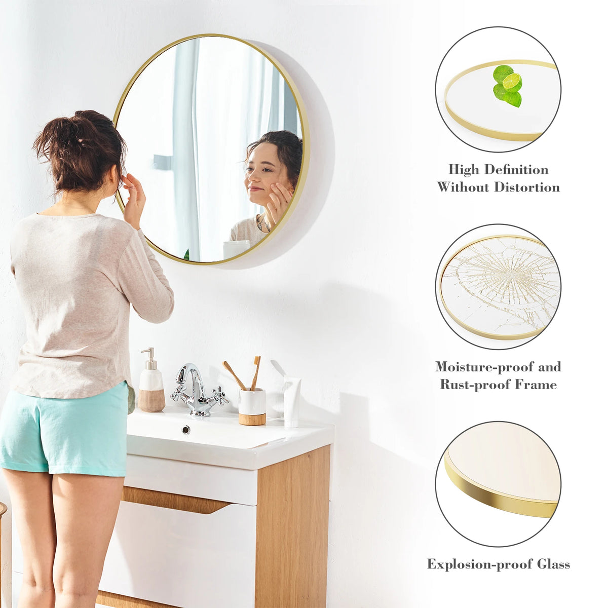 miroir rond or cadre doré moderne support mural chambre salon durable élégant autonomepage num