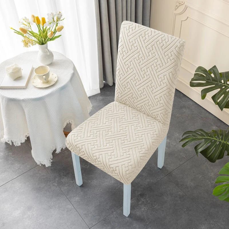 housse chaise moderne motif géométrique beige clair spandex polyester adhésif universal chair
