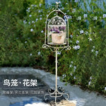 support plante cage oiseau métal motif feuilles vintage doré semi transparent pensées petunias