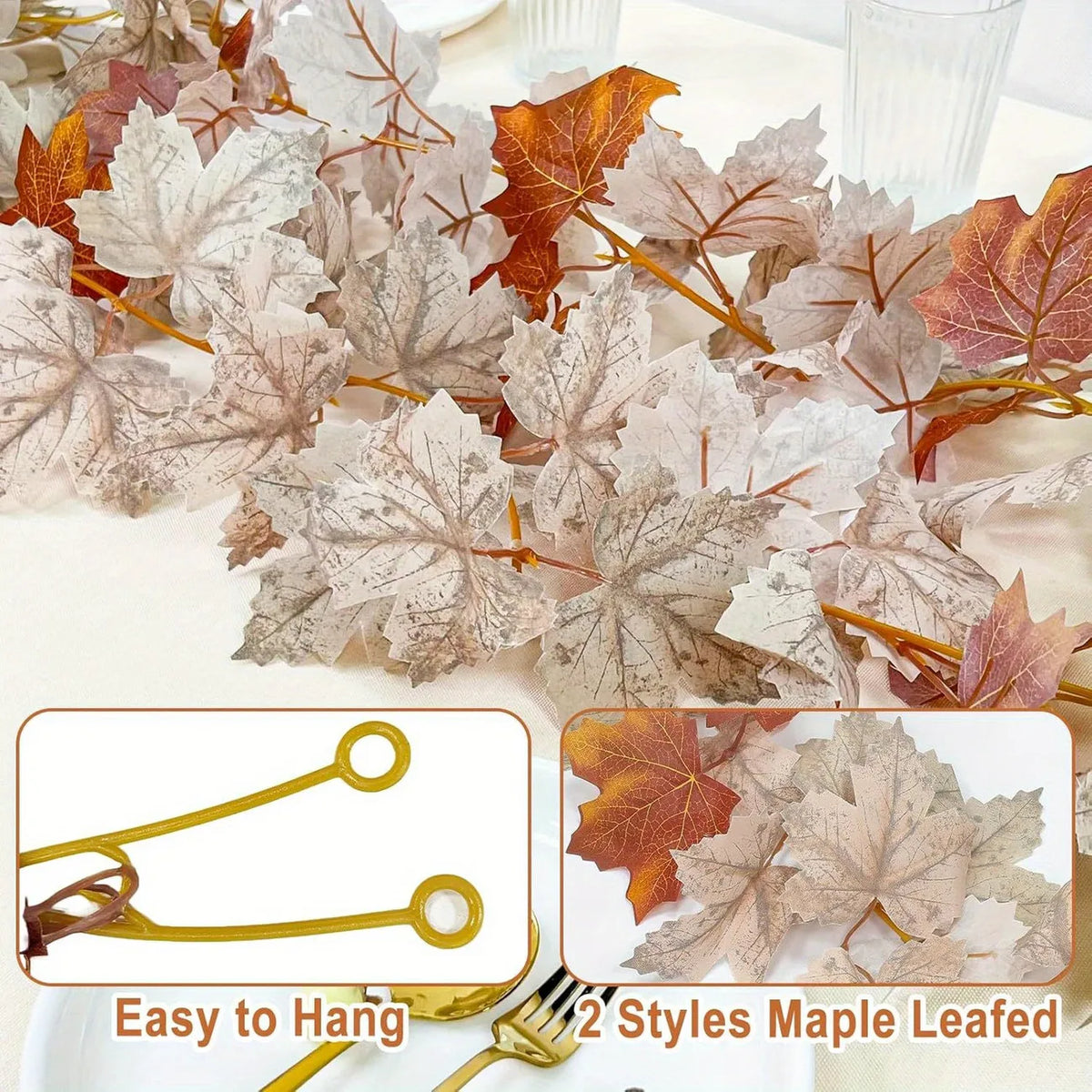 guirlande feuilles érable automne decoration murale crochets feuilles marron grises table cheminée festive