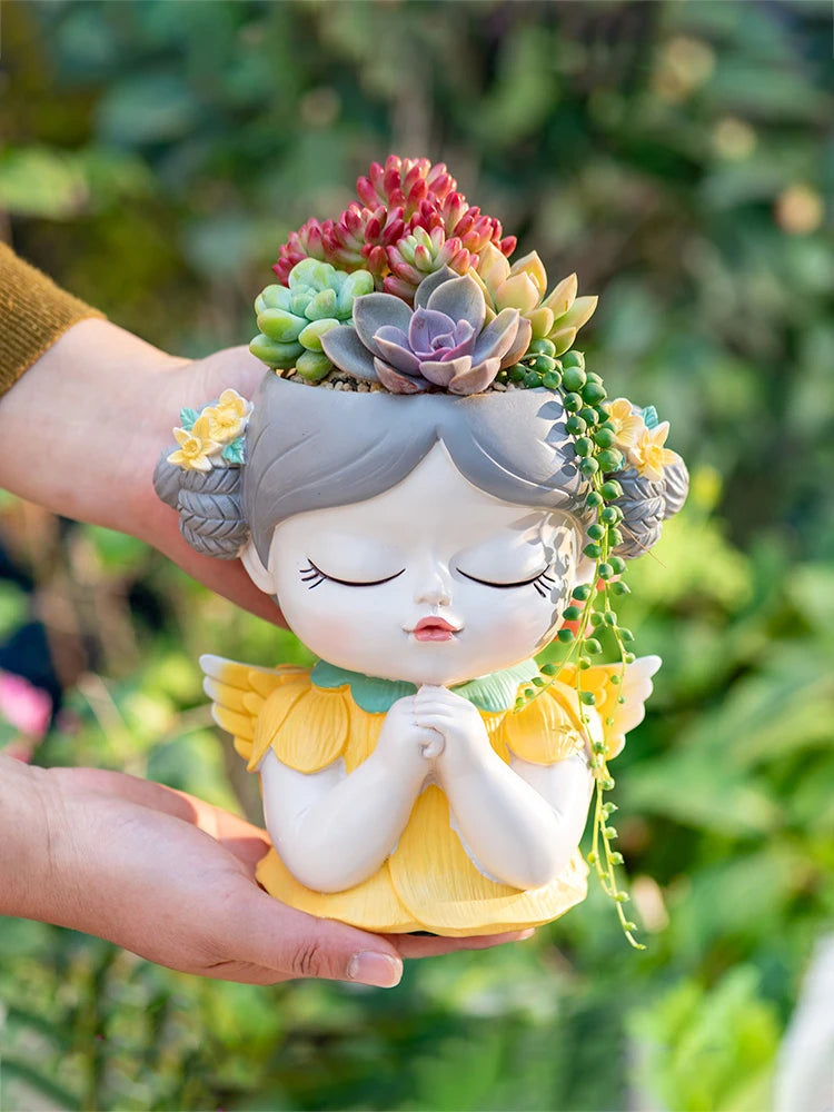 cache pot figurine féerique résine décoratif plantes succulentes fleurs jardin maison